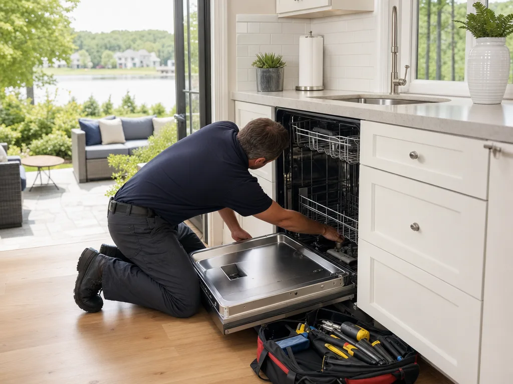 Technician servicing an appliance in a Mission Viejo home