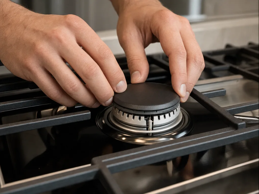 Wolf Cooktop Sparking Continuously &mdash; Technician adjusting a gas cooktop burner and igniter