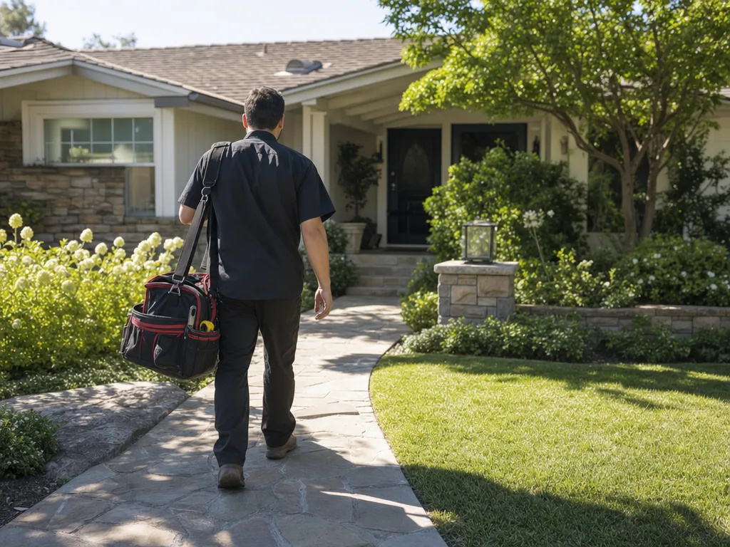 Technician arriving at a home for an appliance repair appointment