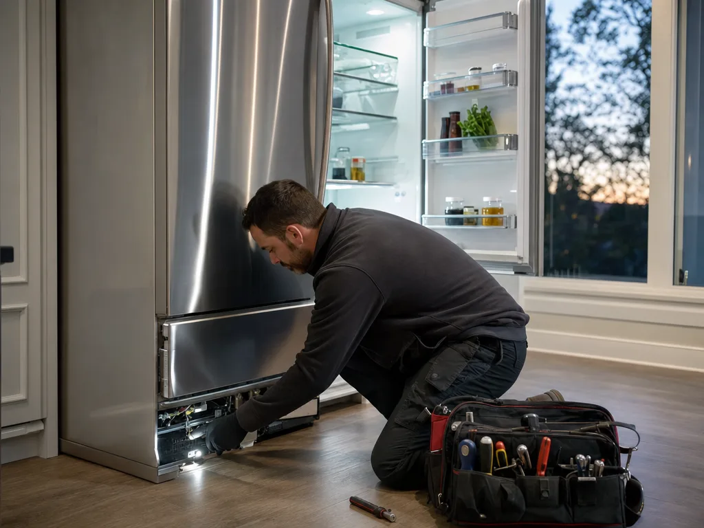 Technician responding same-day to a refrigerator that has stopped cooling